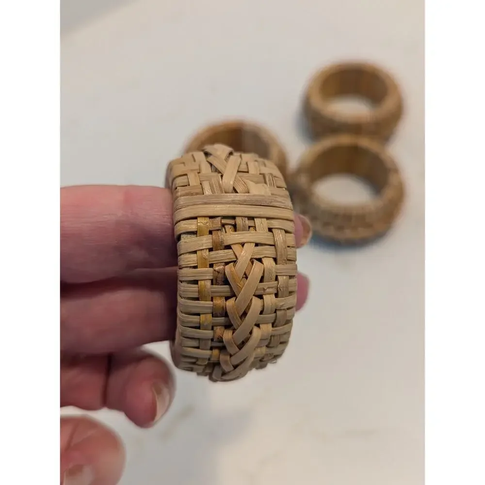 napkin rings Lot Of 3 Rattan Wooden Silver Set Of 4 Each Beachy Boho